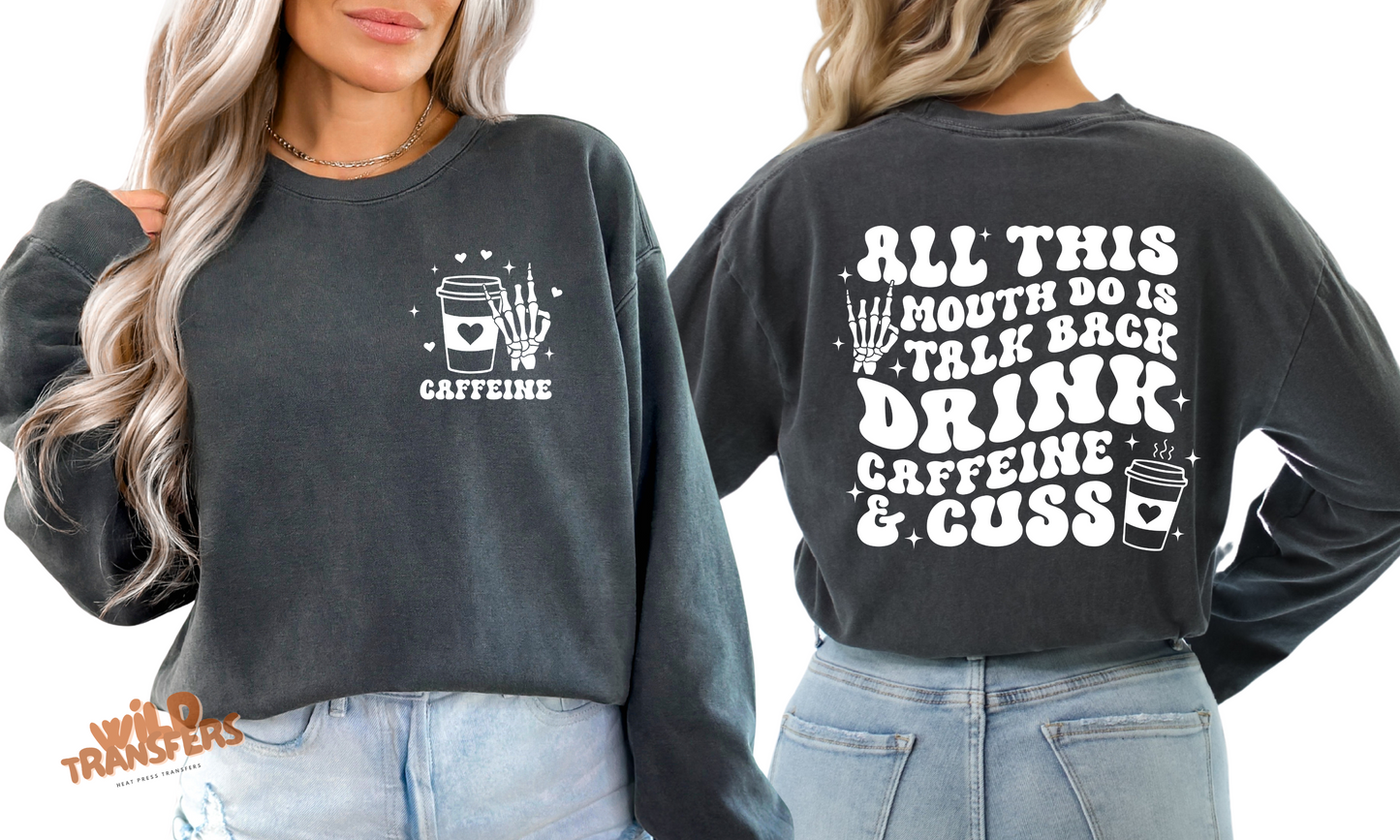 Drink Caffeine and Cuss Pocket & Back DTF Transfers