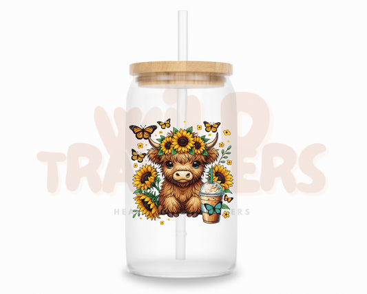 Sunflower Highland Cow UV DTF Single Transfer