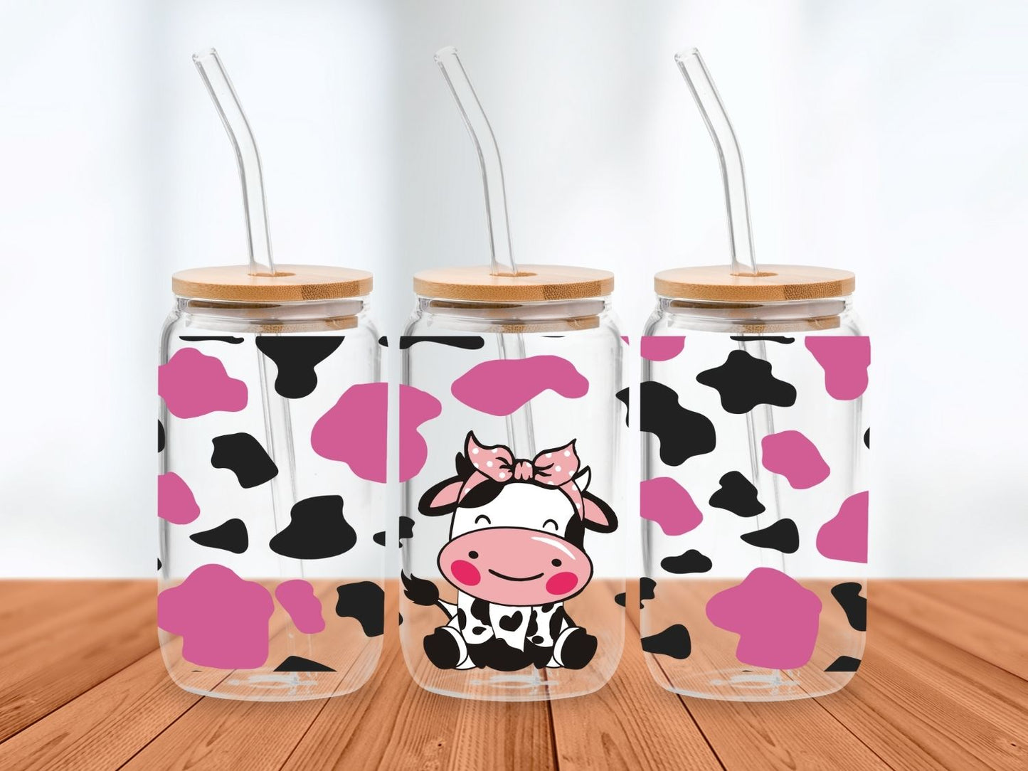 Cute Pink Cow UV DTF 16oz Wrap Wild Transfers