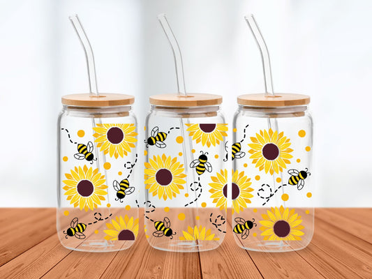 Sunflower Bees UV DTF 16oz Wrap Wild Transfers