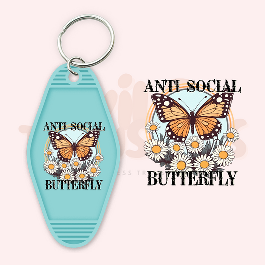 Anti Social Butterfly UV DTF Motel Keychain Transfer