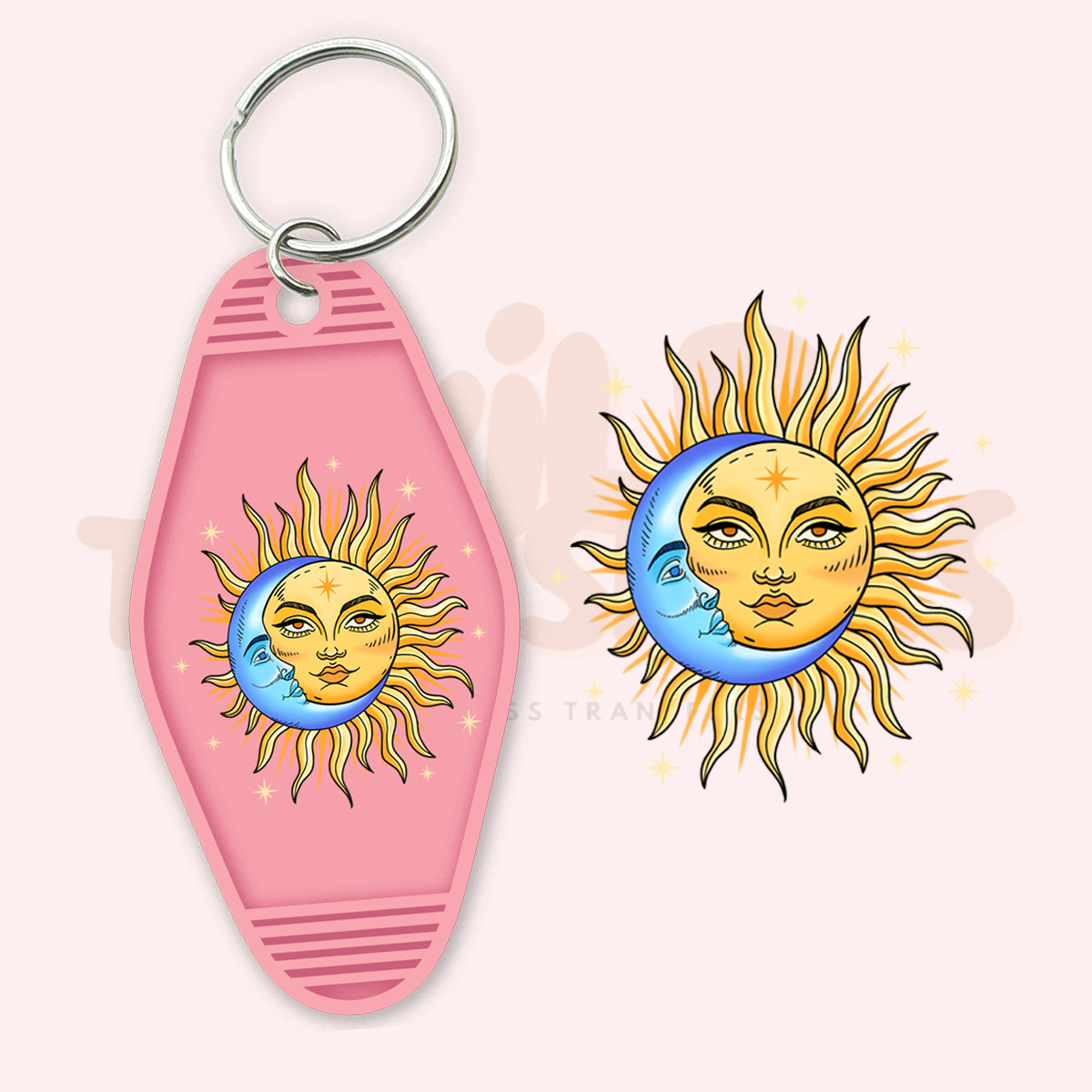 Celestial Sun & Moon UV DTF Motel Keychain Transfer