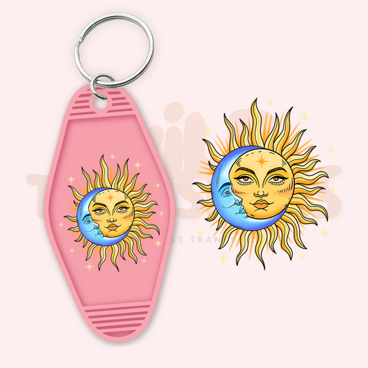 Celestial Sun & Moon UV DTF Motel Keychain Transfer